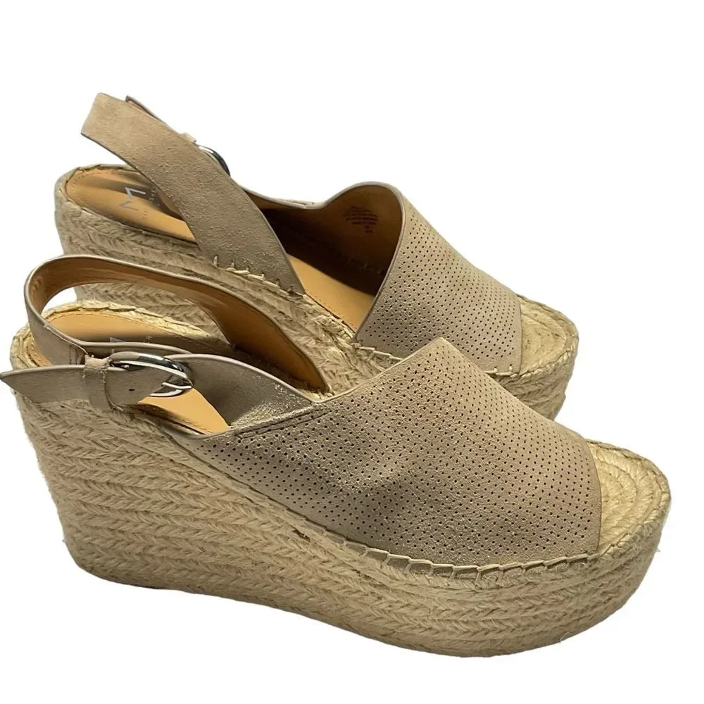 Marc Fisher Landela Tan Leather  D'Orsay Espadrille Wedge Sandals Size 8